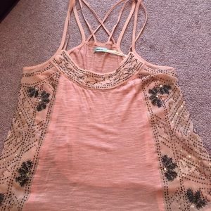 Pink tank top with beaded design